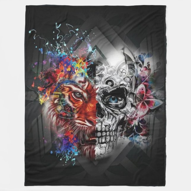 COUVERTURE POLAIRE TIGER HUMAN SKULL (Devant)