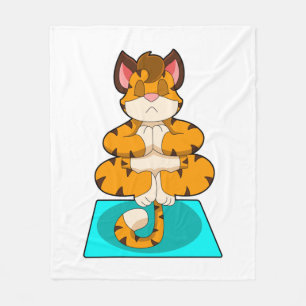 Couverture Polaire Tigre au Yoga sur tapis de Yoga