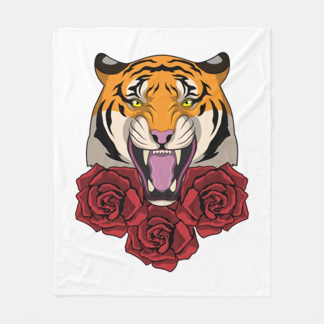 Couverture Polaire Tigre avec Rose (Devant)