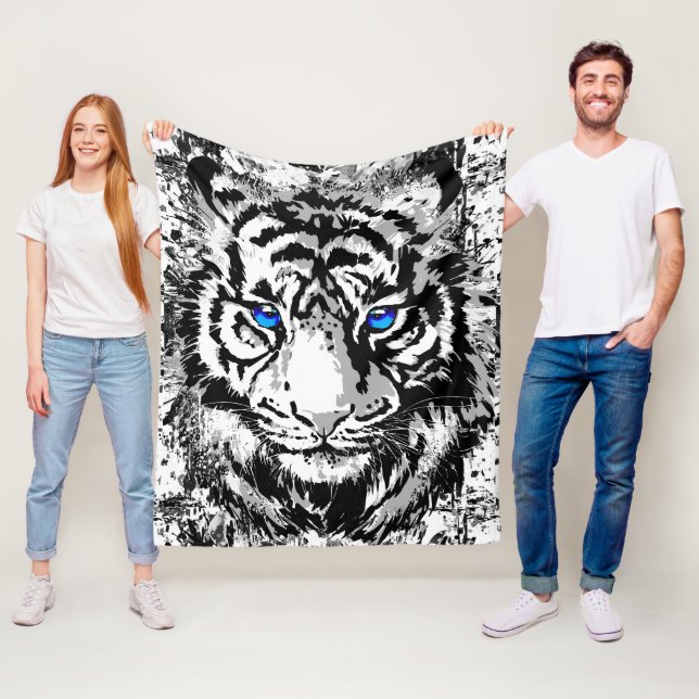 Couverture Polaire Tigre blanc de Sibérie - Tiger Blue Eyes Fleece (En situation)