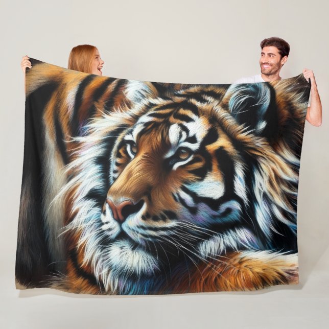 Couverture Polaire Tigre de dessin dur pastel (En situation)