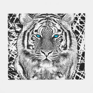 Couverture Polaire Tigre Gras Noir Et Bleu Des Yeux