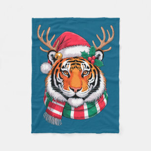 Couverture Polaire Tigre Renne Noël Chapeau Santa Tigre Xmas