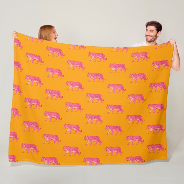 Couverture Polaire Tigre rose chaud sur Motif orange gras (En situation)