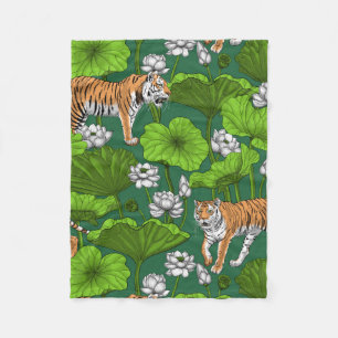 Couverture Polaire Tigres dans l'étang blanc de lotus