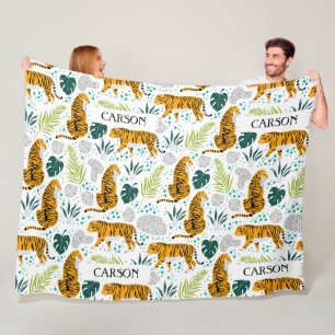 Couverture Polaire Tigres et Feuilles tropicaux, Motif de nom