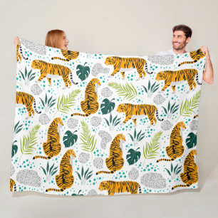 Couverture Polaire Tigres et Feuilles tropicaux Motifs