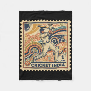 Couverture Polaire Timbre vintage roupie de cricket d'Inde avec art p