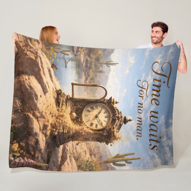 Couverture Polaire Time waits for desert clock fleece blanket de (En situation)