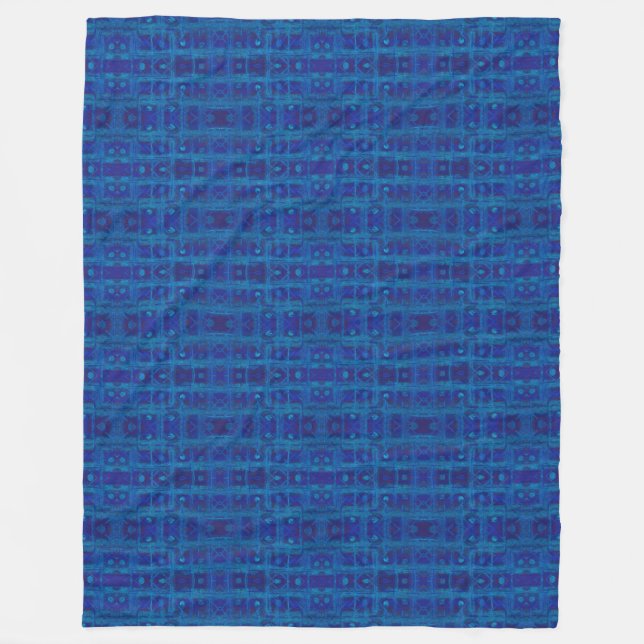 Couverture Polaire Tissage bleu, motif géométrique abstrait, dessiné  (Devant)