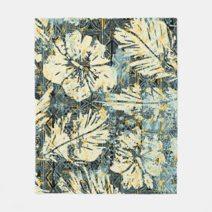Couverture Polaire tissu d'hibiscus de style hawaïen avec dos tribal