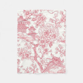Couverture Polaire Toile de chinoiserie rose dragon fleur de cerisier