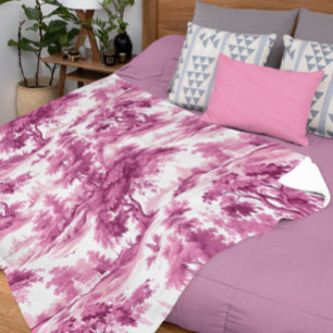 Couverture Polaire Toile De Jouy Cottage Français Rose Élégant