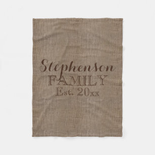 Couverture Polaire Toile de jute de nom de famille rustique
