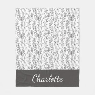 Couverture Polaire Toile Florale Noir Blanc Nom Personnalisé