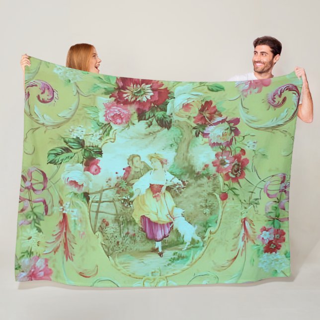 Couverture Polaire Toile victorienne antique Rococo Style Sage Green (En situation)