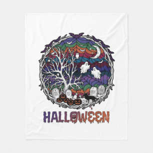 Couverture Polaire Toiles d'araignée d'Halloween Arbres Fantômes Citr