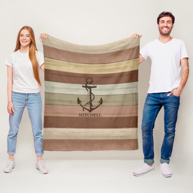 Couverture Polaire Tonage Rustique Terre Bois ⚓ Nautique Rayures et A (En situation)
