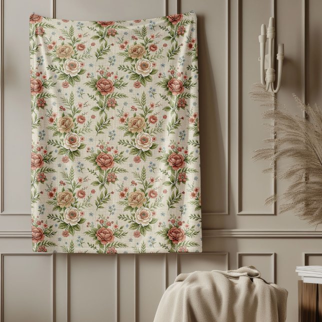 Couverture Polaire Tone Muté Chic Chic Shabby Accents Floraux Classiq (Muted Tone Shabby Chic Classic Floral Accents Fleece Blanket)