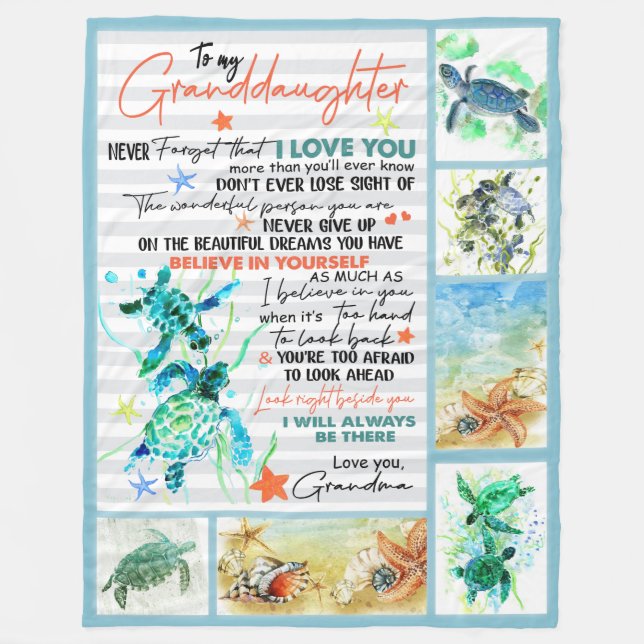 Couverture Polaire Tortue à ma petite-fille Je t'aime (Devant)
