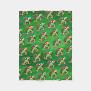 Couverture Polaire Tortue à Santa Chapeau sur Vert