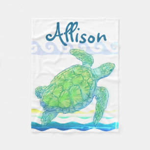 Couverture Polaire Tortue de mer bleue et verte