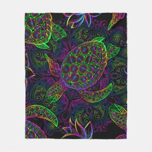 Couverture Polaire Tortue de mer Boho : Motif psychédélique mandala