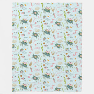 Couverture Polaire Tortue de petite fille personnalisée | Ceinture 60