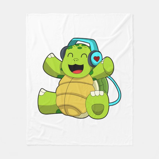 Couverture Polaire Tortue en musique avec casque (Devant)