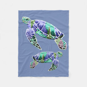 Couverture Polaire Tortues de mer bleu vert