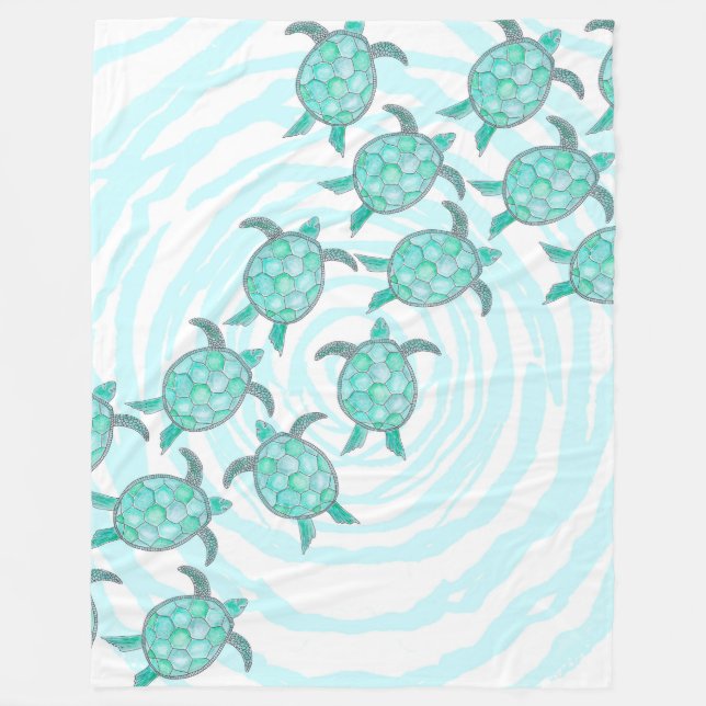 Couverture Polaire Tortues de mer turquoises d'aquarelle sur les (Devant)
