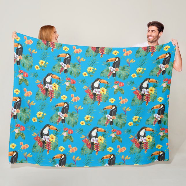 Couverture Polaire Toucan et fleurs tropicales (En situation)