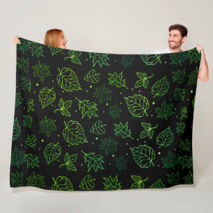 Couverture Polaire Touche d'Elegance Feuilles verts sur le noir