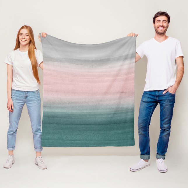 Couverture Polaire Toucher l'aquarelle grise brillante Turquoise Abst (En situation)