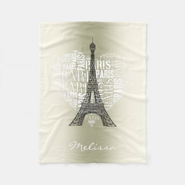 Couverture Polaire Tour Eiffel et inscriptions Paris au coeur (Devant)