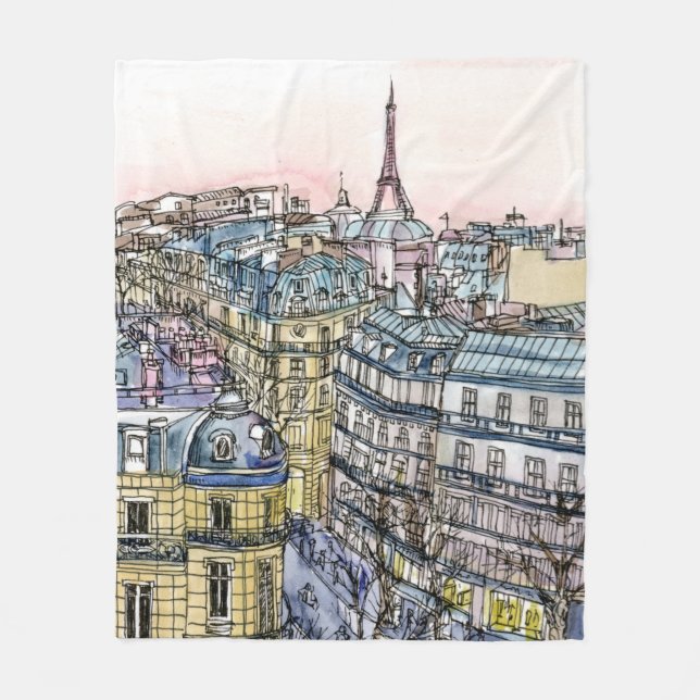 Couverture Polaire Tour Eiffel et Paris d'aquarelle des destinations (Devant)