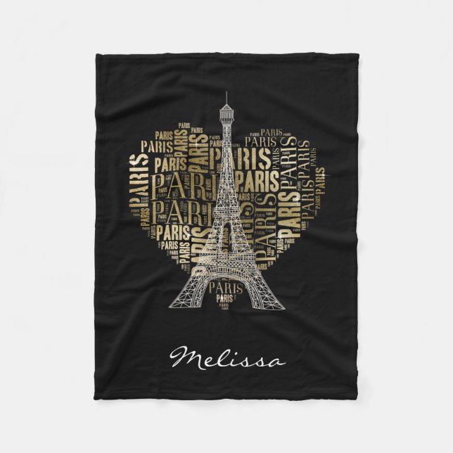 Couverture Polaire Tour Eiffel| Golden Inscriptions Paris au coeur (Devant)