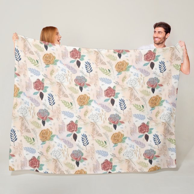 Couverture Polaire Tourbillon floral aquarelle (En situation)