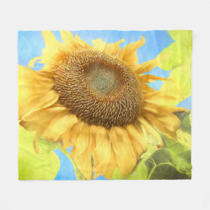 Couverture Polaire Tournesol Aquarelle Russe Bleu Jaune Pays