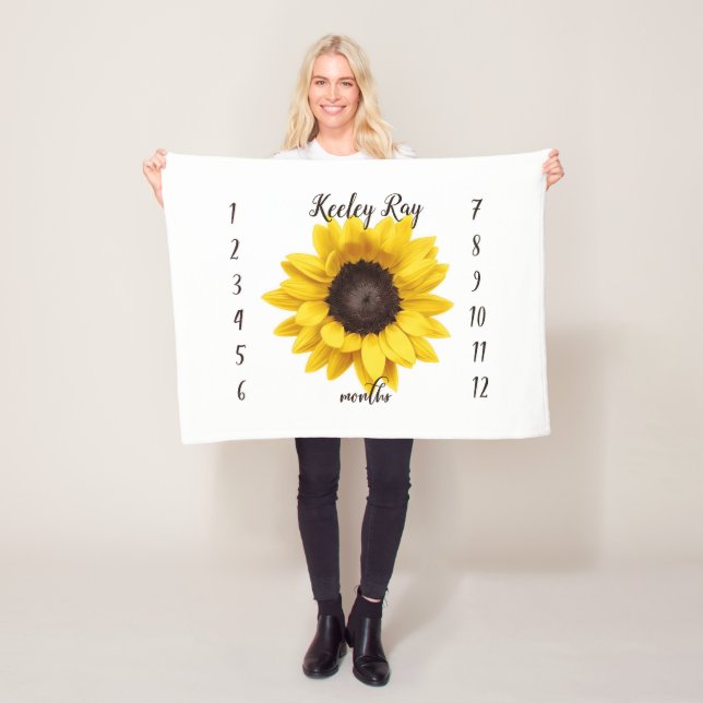 Couverture Polaire Tournesol personnalisé Blanche mensuelle (En situation)