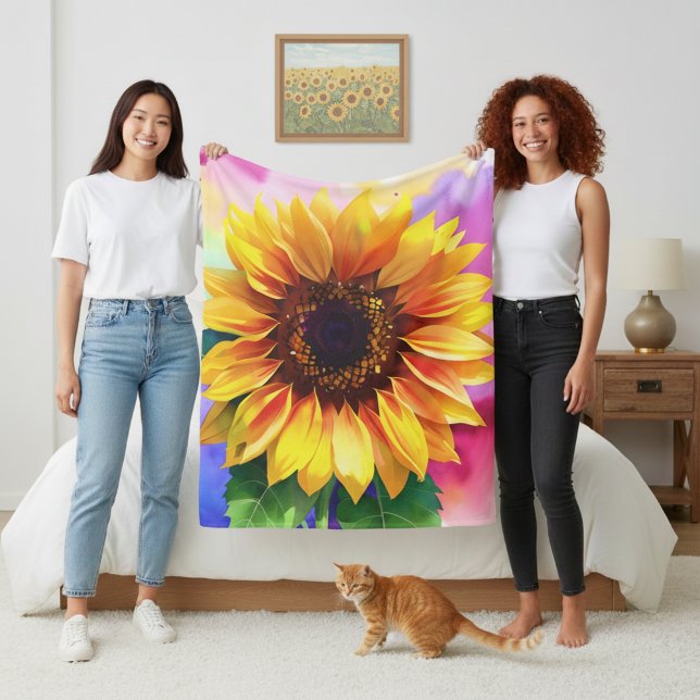 Couverture Polaire Tournesol polaire Blanche pour une maison moderne  (Vibrant sunflower blanket!)