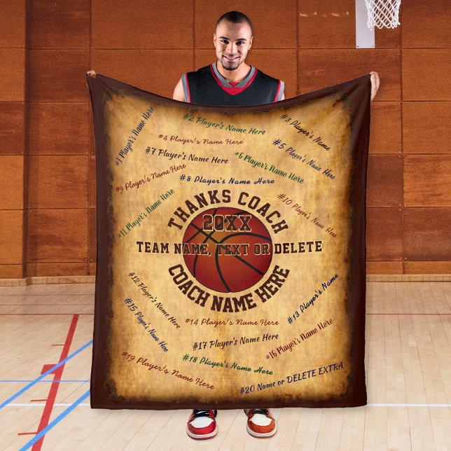 Couverture Polaire TOUS les noms des joueurs sur les cadeaux pour les (Gift for basketball coach. Basketball blanket with all player's names. Basketball coaches gifts.)