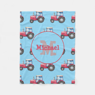 Couverture Polaire Tracteur d'aquarelle rouge et bleu Motif personnal