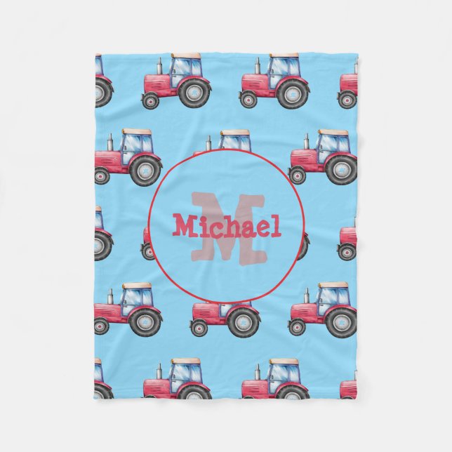 Couverture Polaire Tracteur d'aquarelle rouge et bleu Motif personnal (Devant)