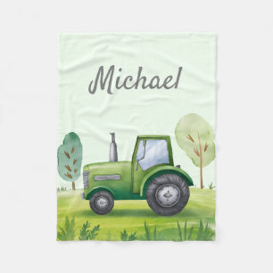Couverture Polaire Tracteur d'aquarelle verte personnalisé