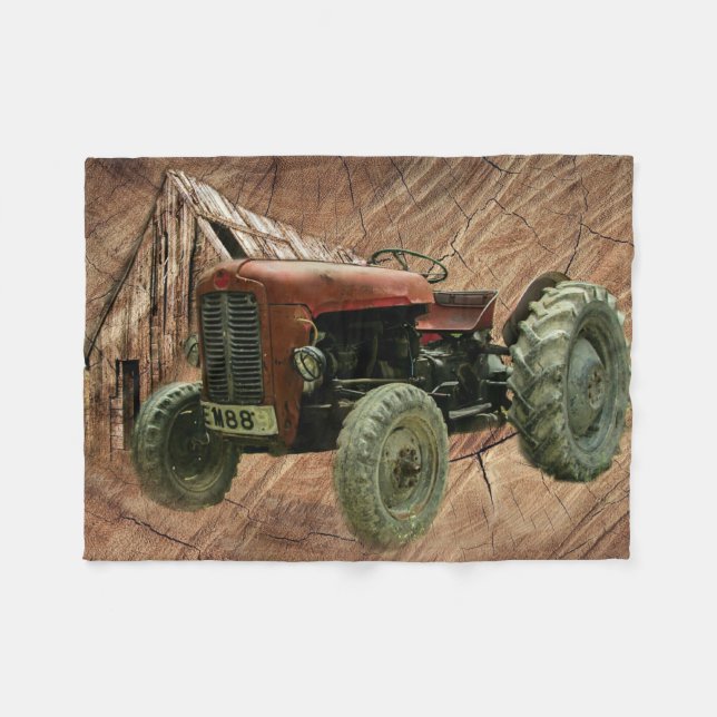 Couverture Polaire Tracteur rouge vintage Rustic Barn Shop (Devant (Horizontal))
