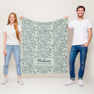 Couverture Polaire Trailing Nom Floral Date de naissance Bébé vert
