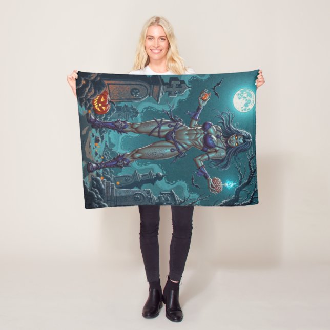 Couverture Polaire Traite d'Halloween ou ami Zombie w Cerveau (En situation)