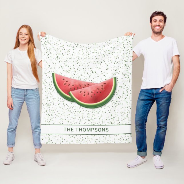 Couverture Polaire Tranches de fruit de pastèque et points verts avec (En situation)