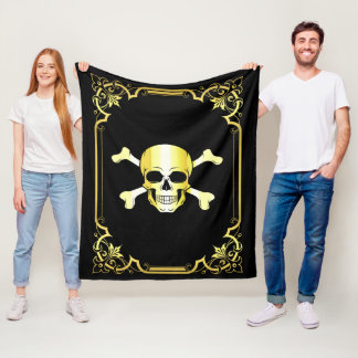 Couverture Polaire Traverses du crâne/Jolly roger/pirate/or/noir
